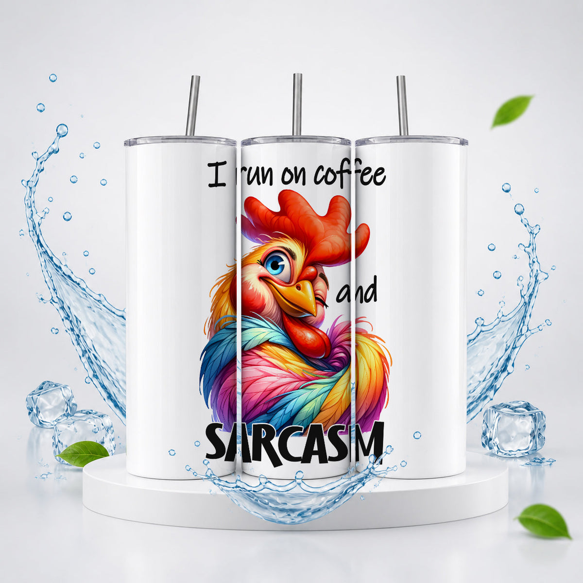 I Run on Coffee and Sarcasm” Rooster Panorama Tumbler — Sip Society USA
