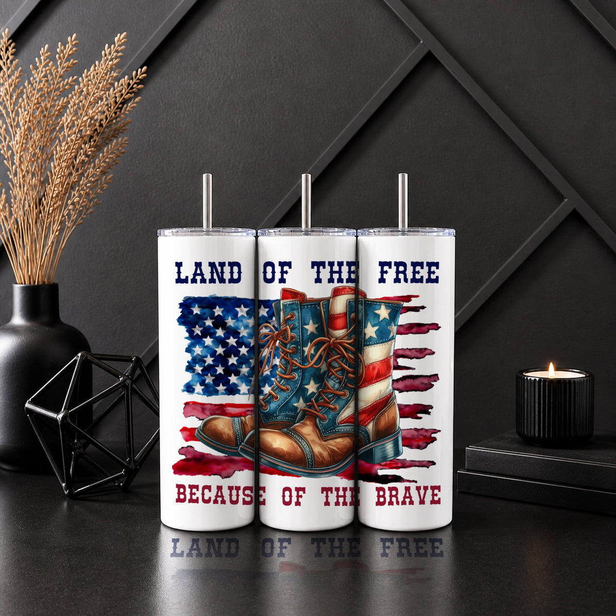 Land of the Free, Because of the Brave” Patriotic Tumbler — Sip Society USA