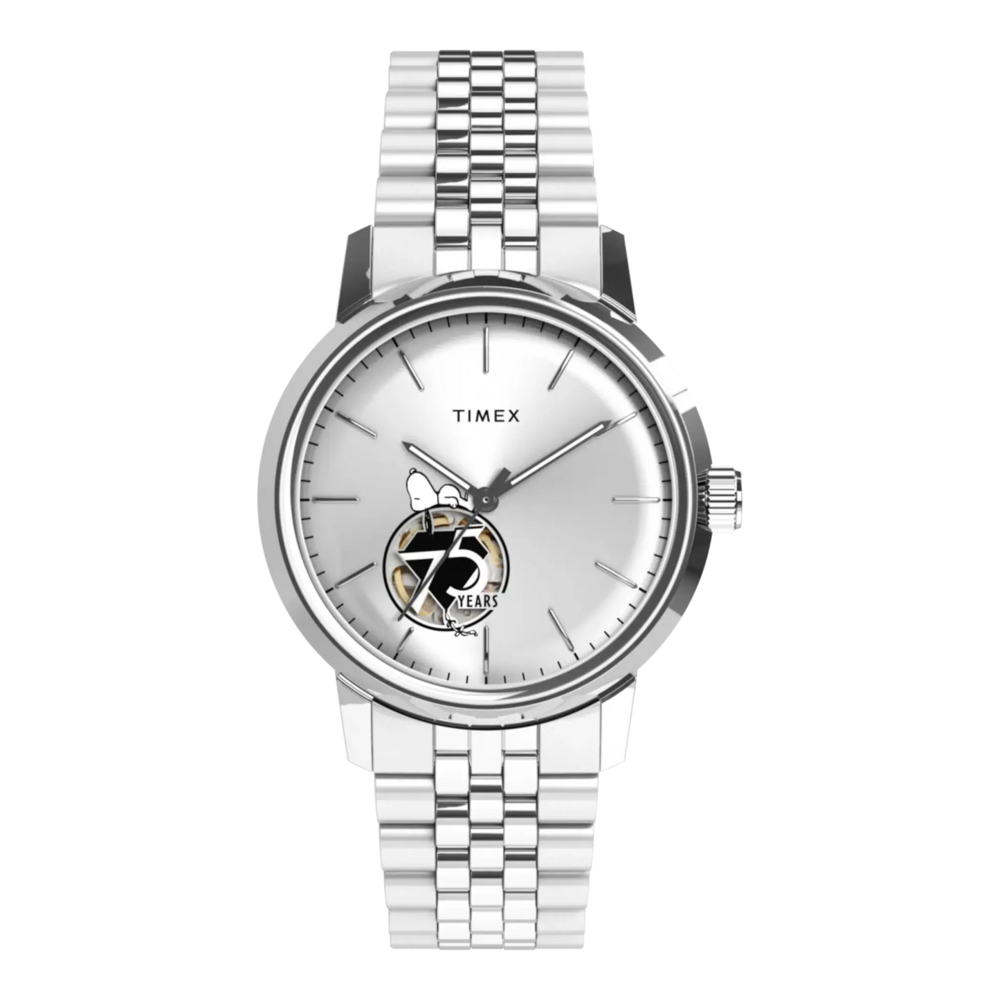 TIMEX X PEANUTS MARLIN AUTOMATIC 75TH ANNIVERSARY 40MM STAINLESS STEEL BRACELET WATCH