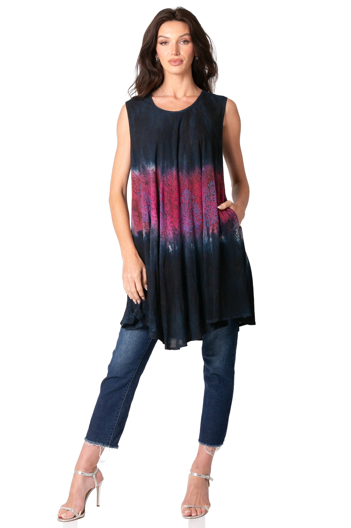 Sakkas Isabela Womens Everyday Summer Sleeveless Tank Top Tie-dye & Block Print