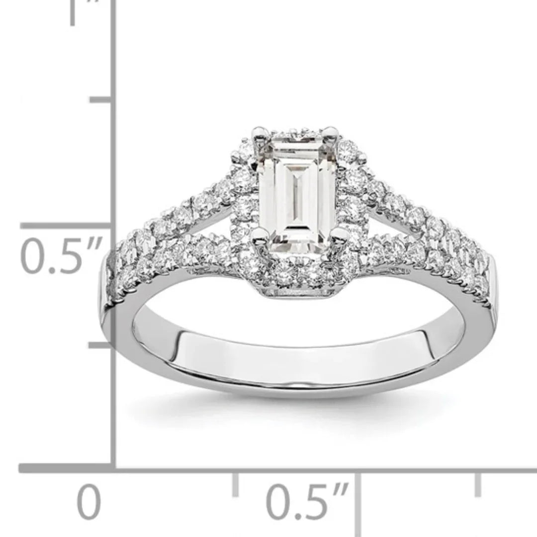 Lab Grown Emerald-Cut Diamond Halo Semi Mount Engagement Ring