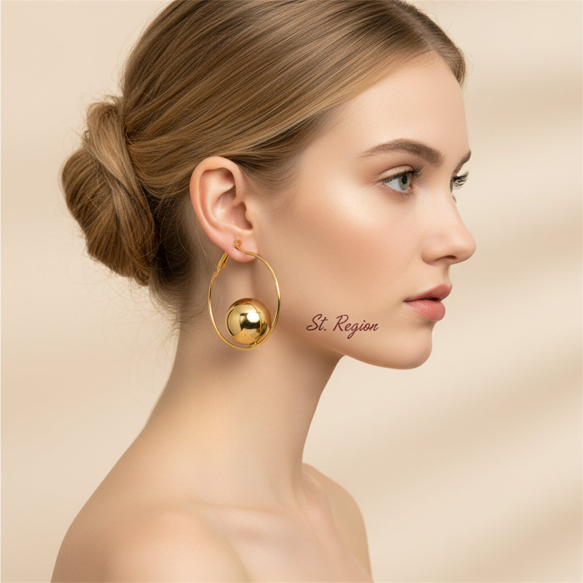 Goldtone Ball Hoop Earrings