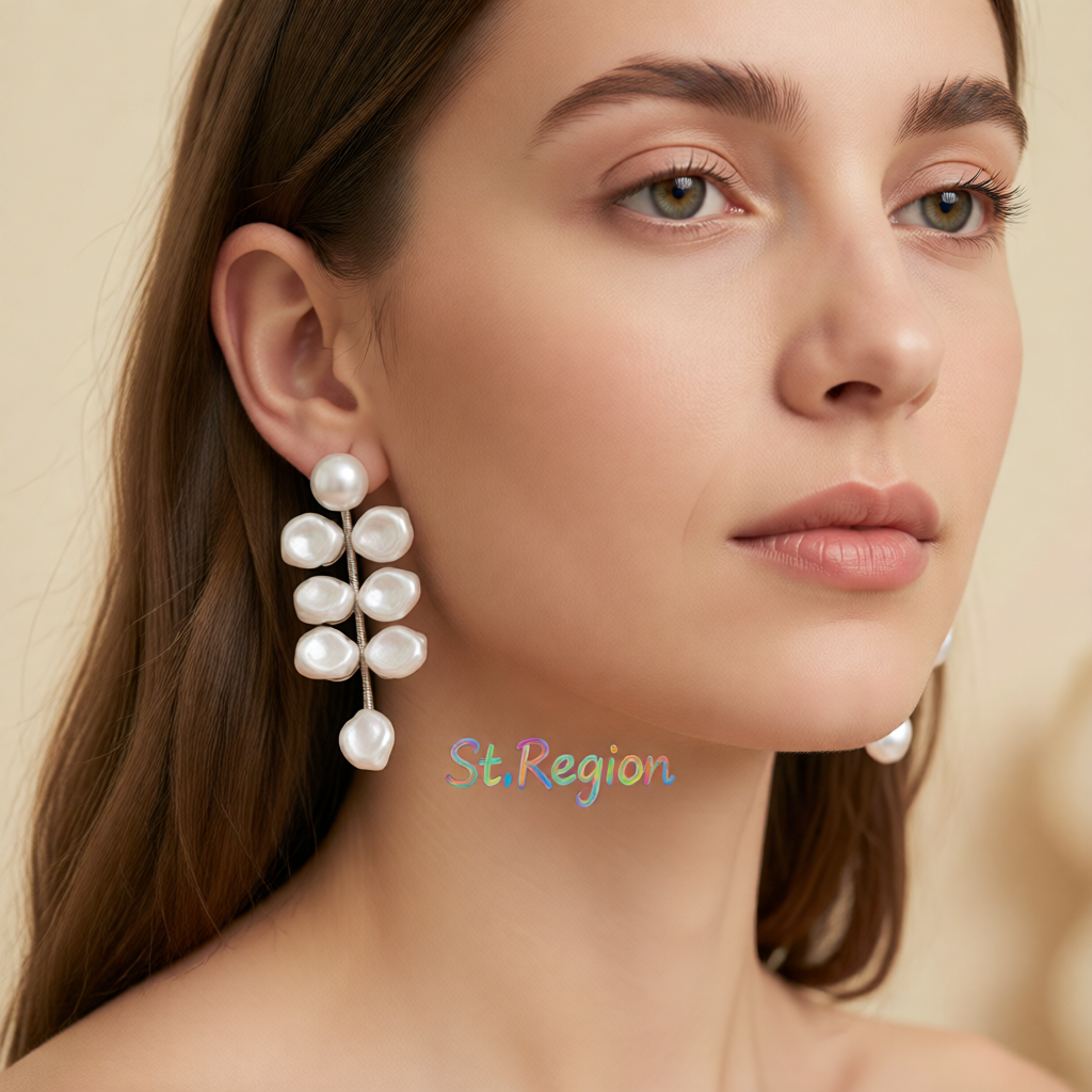 Baroque Pearl & Silvertone Branch Dangle Earrings