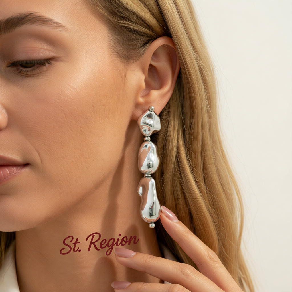 Silvertone Irregular Drop Bead Tiered Dangle Earrings