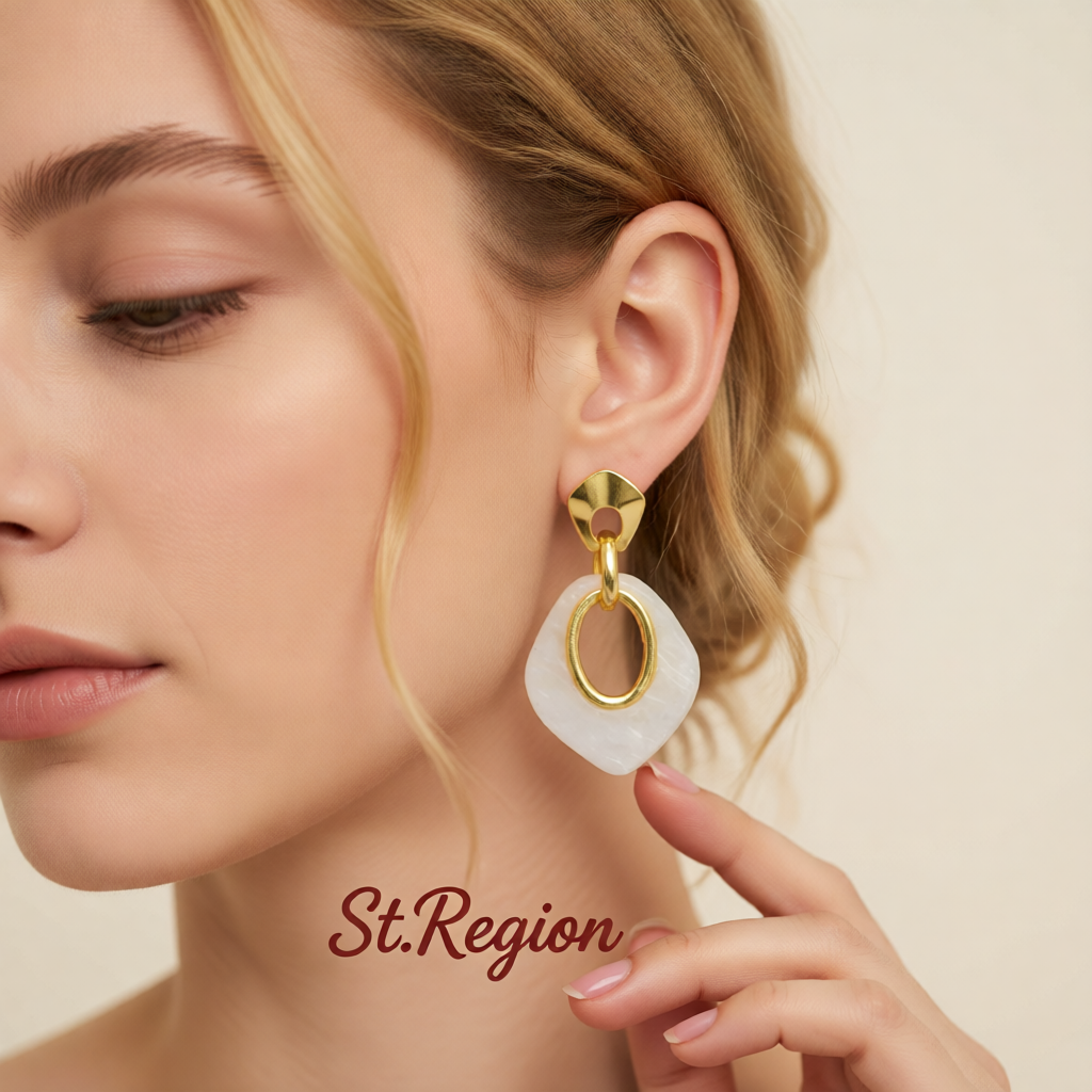 Acrylic & Goldtone Rhombus Dangle Earrings