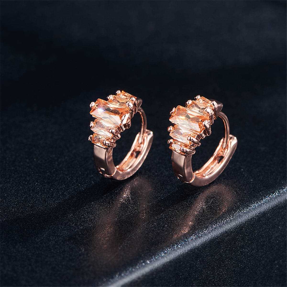 Cubic Zirconia & Rose Goldtone Ladder Huggie Earrings