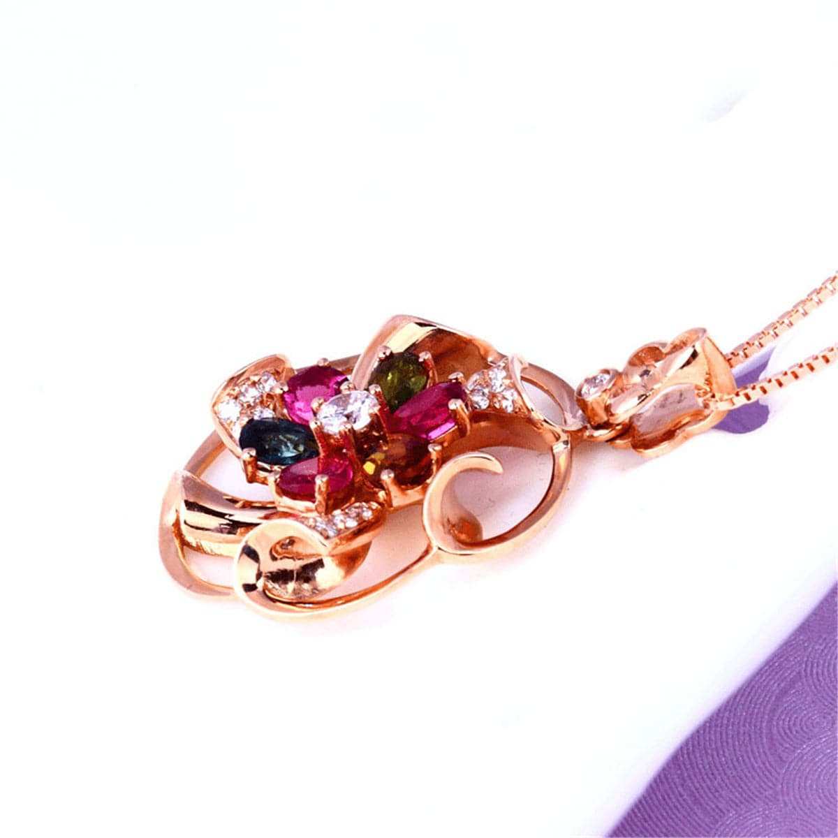 Pink & Rose Goldtone Flower Pendant Necklace