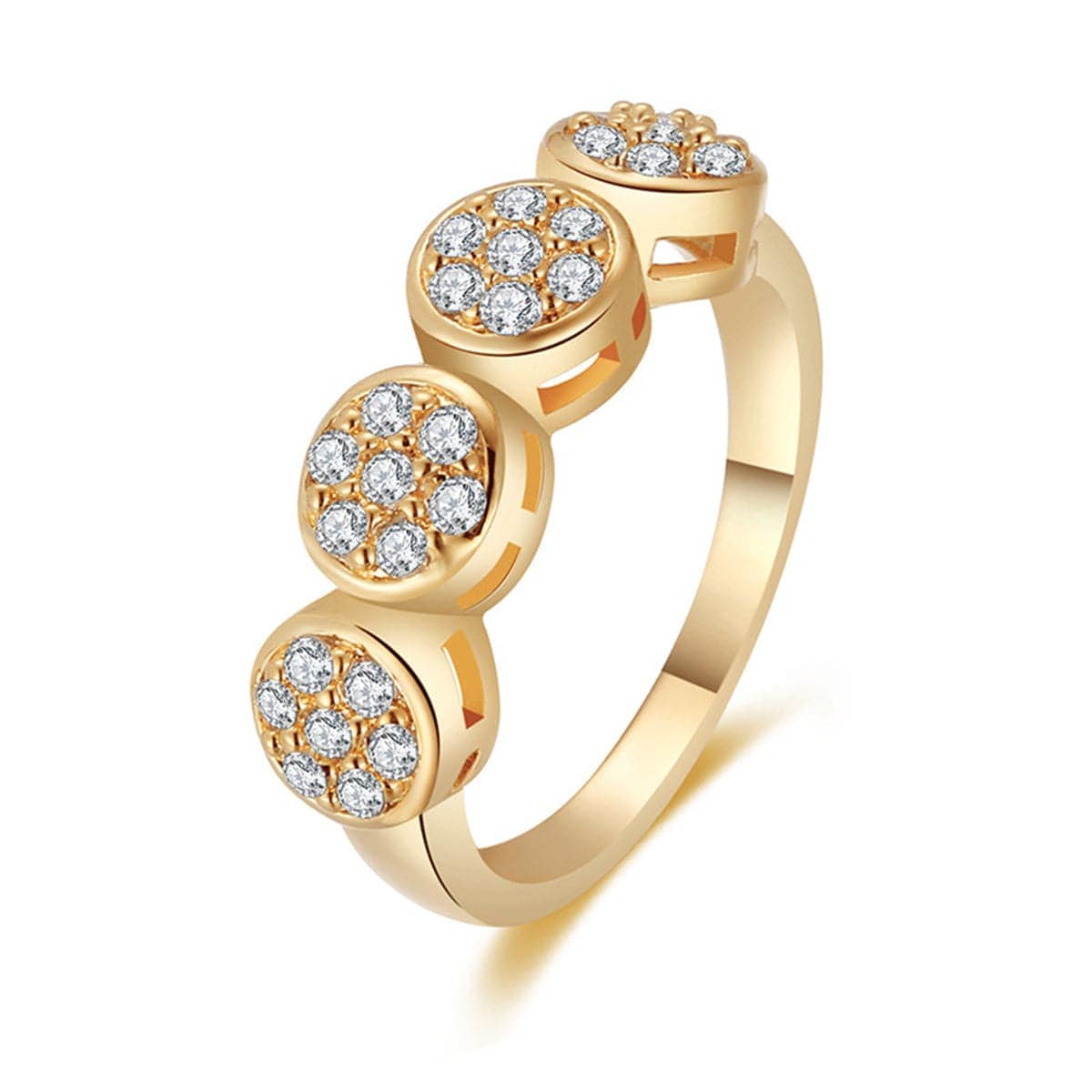 Cubic Zirconia & Goldtone Round Row Ring