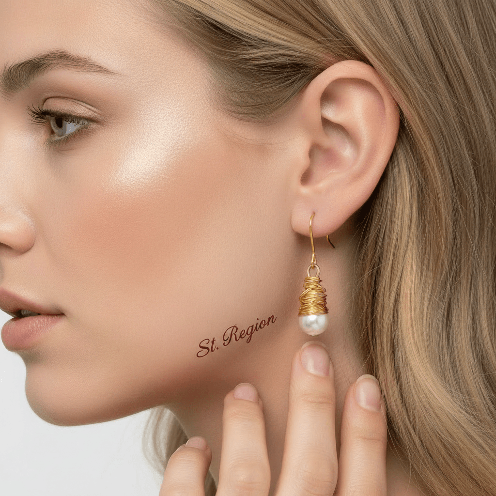 Pearl & Goldtone Wire-Wrapped Hook Earrings