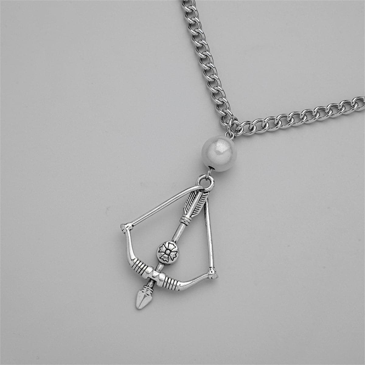 Pearl & Silvertone Cupid's Arrow Pendant Necklace