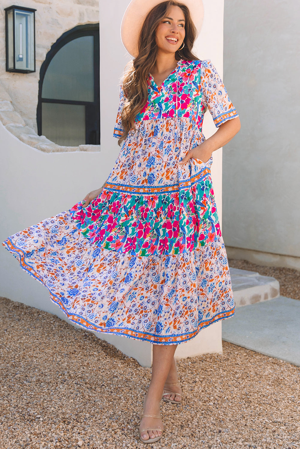 Threaded Pear Siena Mixed Floral Short Sleeve Dress