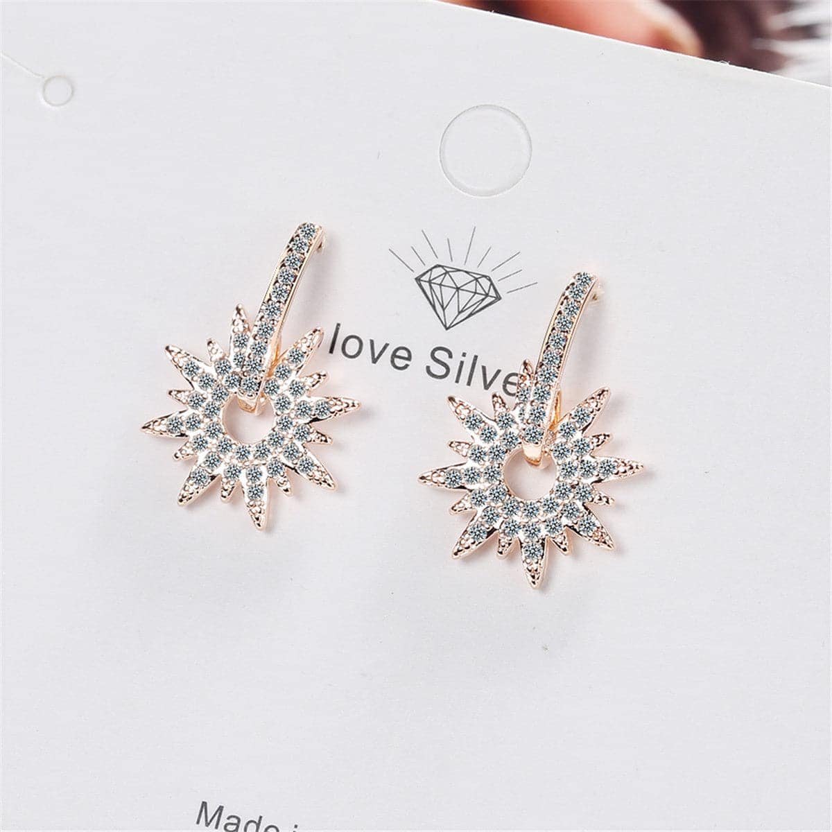 Cubic Zirconia & Rose Goldtone Sun Drop Earrings