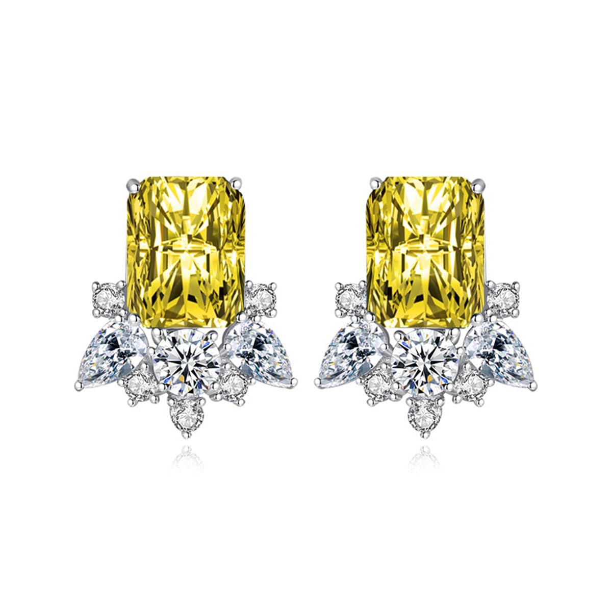 Yellow Crystal & Cubic Zirconia Radiant Stud Earrings