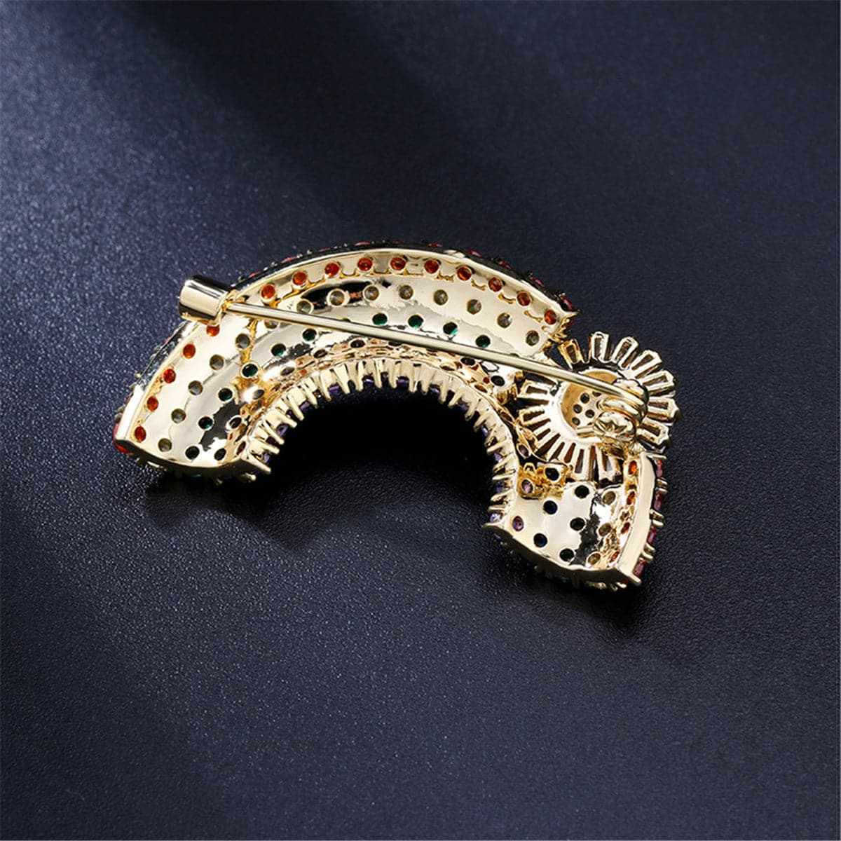 Cubic Zirconia & Goldtone Rainbow & Sunflower Brooch