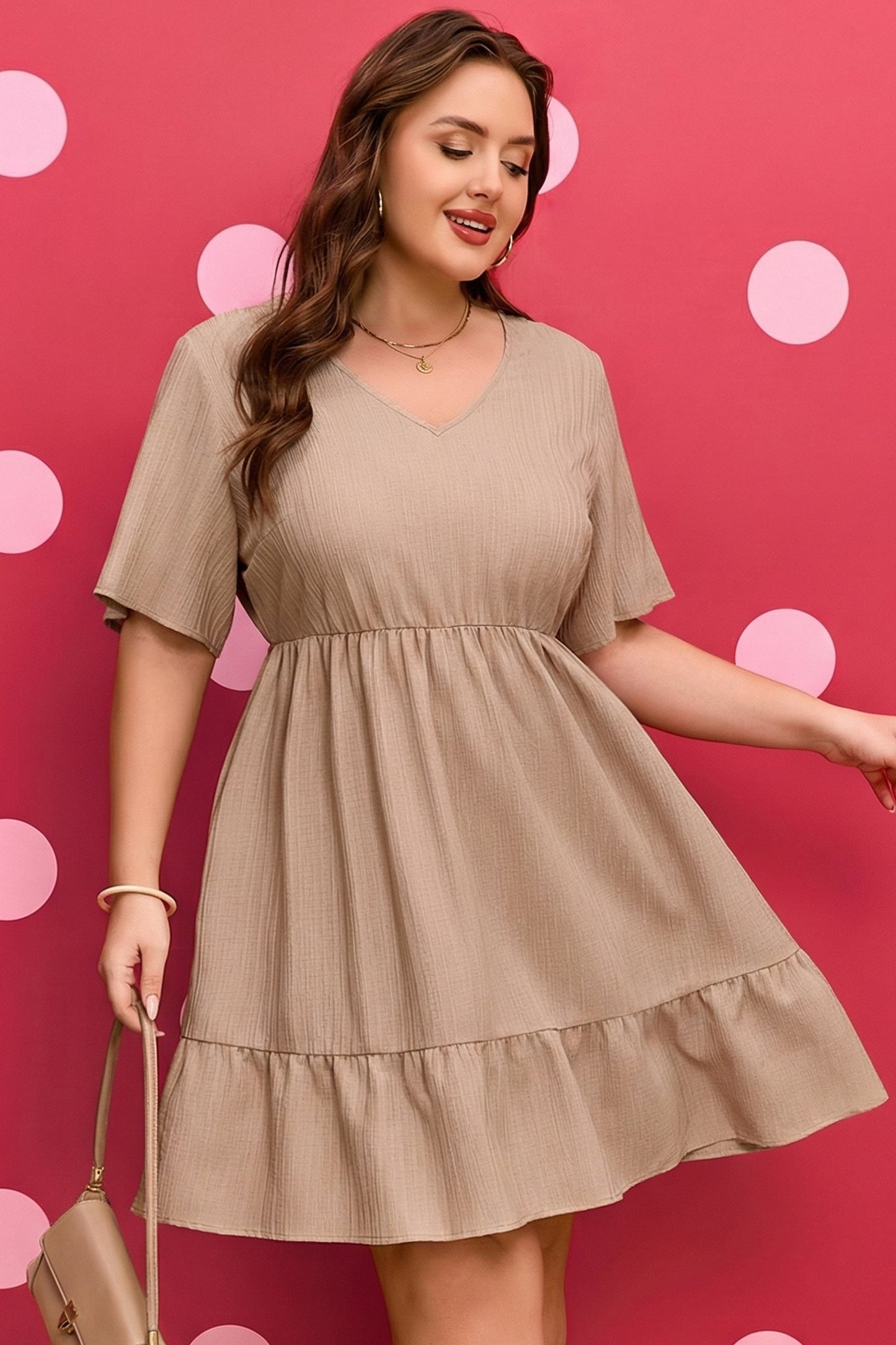 Threaded Pear Kaylee Ruffled Short Sleeve PLUS Dress