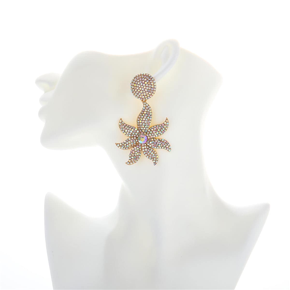 Cubic Zirconia & Goldtone Round Flower Drop Earrings