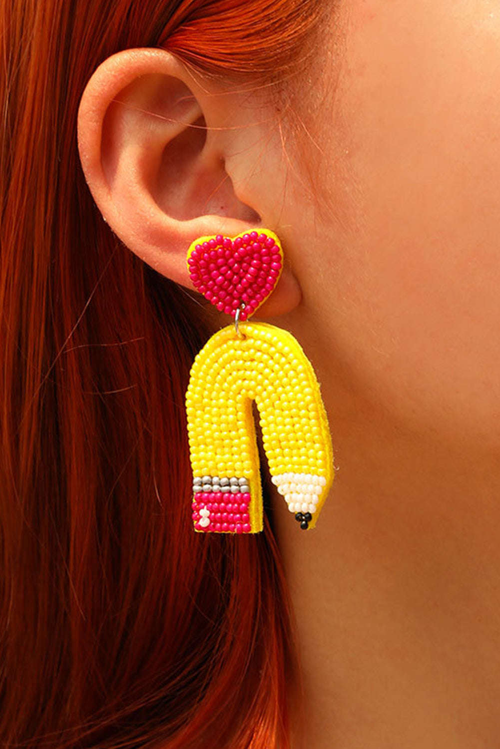 Threaded Pear Yellow Heart Pencil Earrings