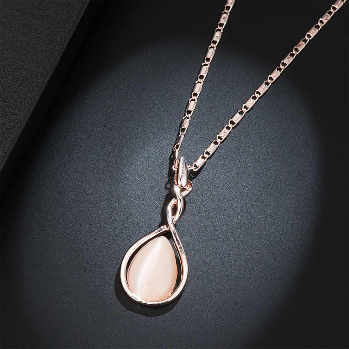 Pink & Rose Goldtone Pear Pendant Necklace & Drop Earrings