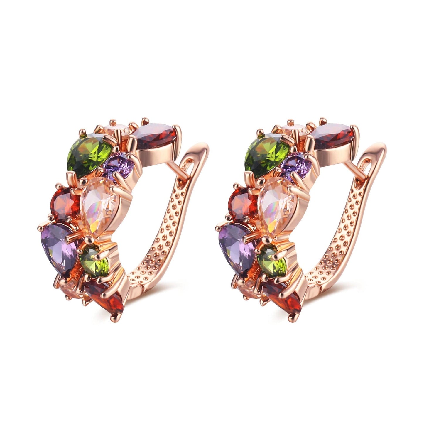 Multicolor Crystal & Rose Goldtone Huggie Earrings