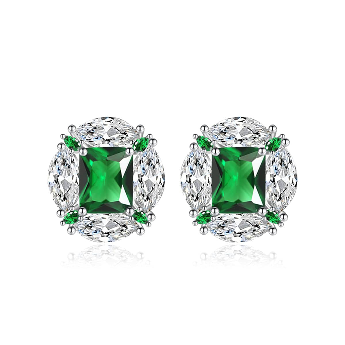 Green Radiant & Marquise Crystal Silvertone Oval Stud Earrings