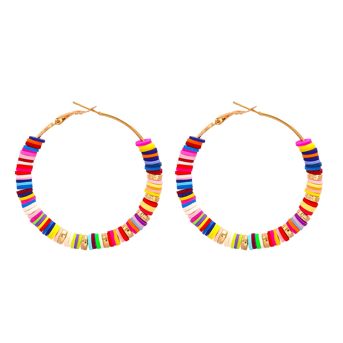 Polymer Clay & Goldtone Multicolor Beads Hoop Earrings