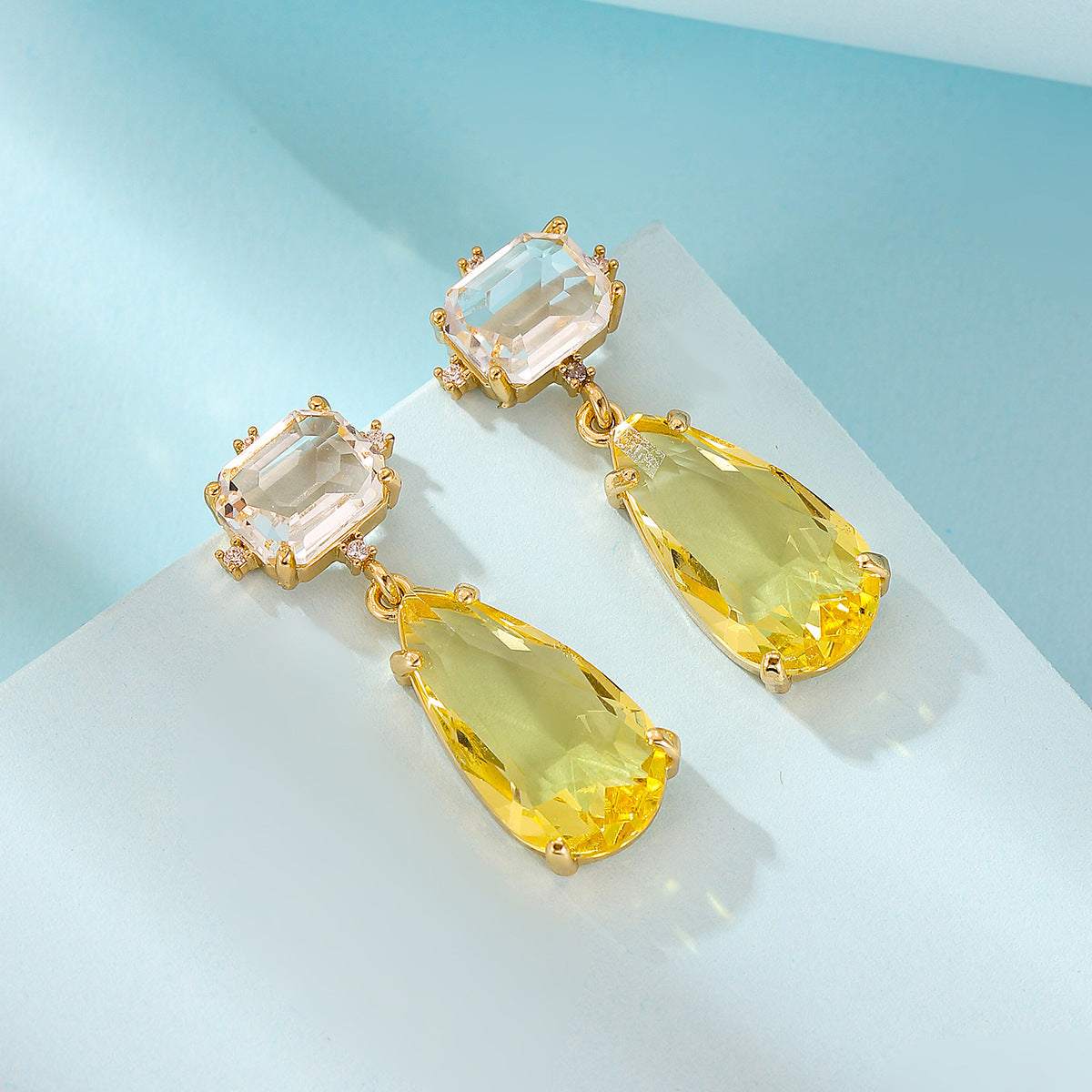 Yellow Crystal & Cubic Zirconia Goldtone Rectangle Drop Earrings
