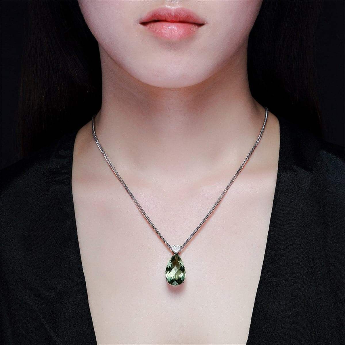 Green Crystal & Cubic Zirconia Pear Cut Heart Pendant Necklace