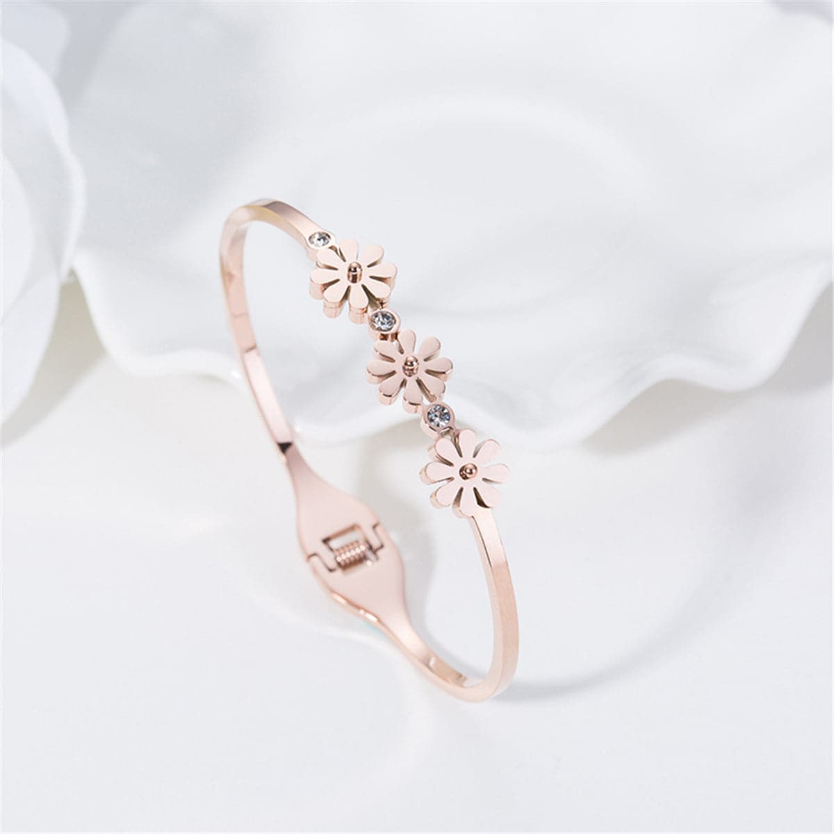 Cubic Zirconia & Rose Goldtone Triple Mum Hinge Bangle