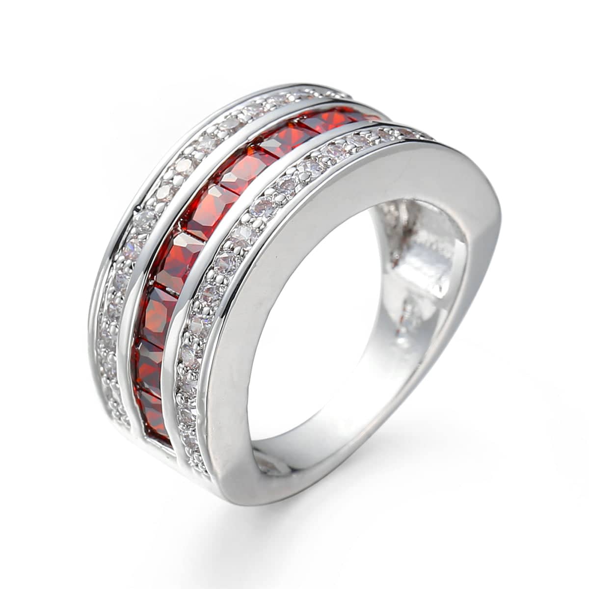 Red Crystal & Silvertone Invisible Ring