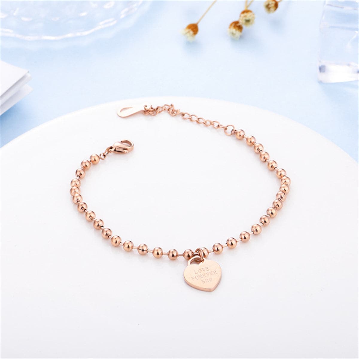 Rose Goldtone Heart Charm Anklet
