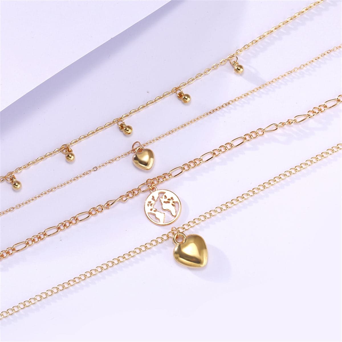 Goldtone Heart Map Layered Pendant Necklace