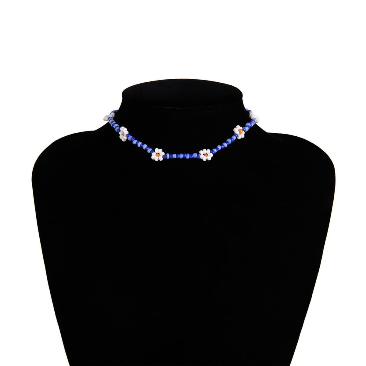 Blue Howlite & Goldtone Floral Station Choker Necklace