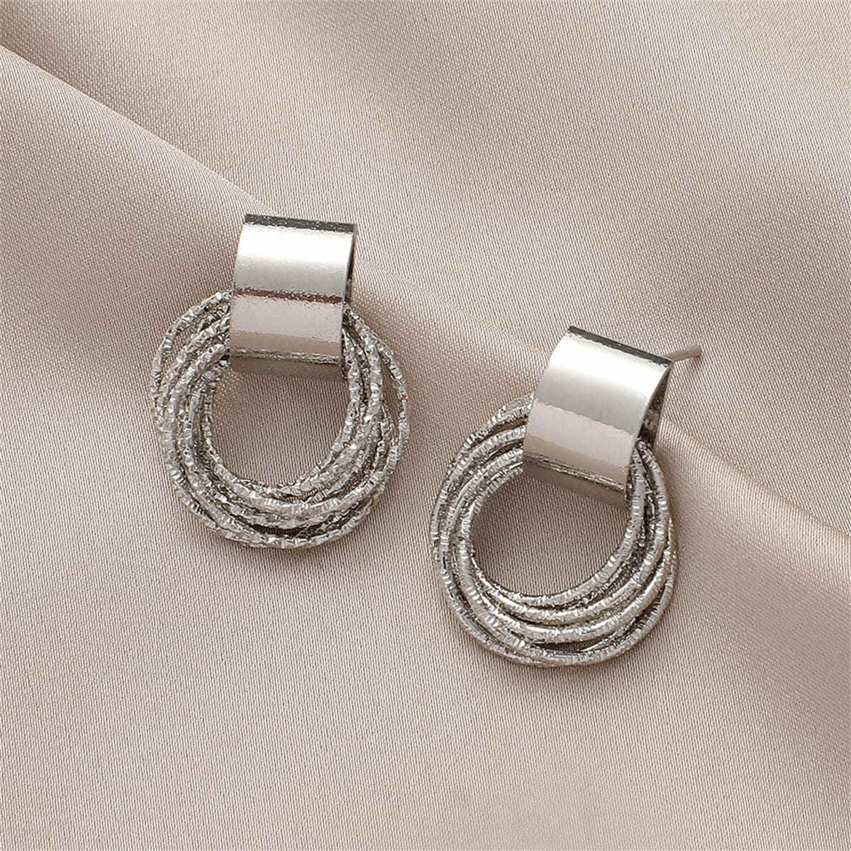 Silvertone Multi-Hoop Stud Earrings