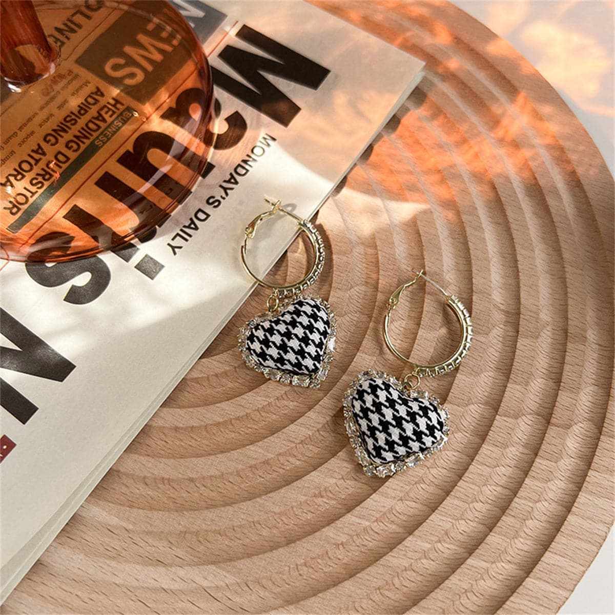 Cubic Zirconia & Goldtone Houndstooth Heart Drop Earrings