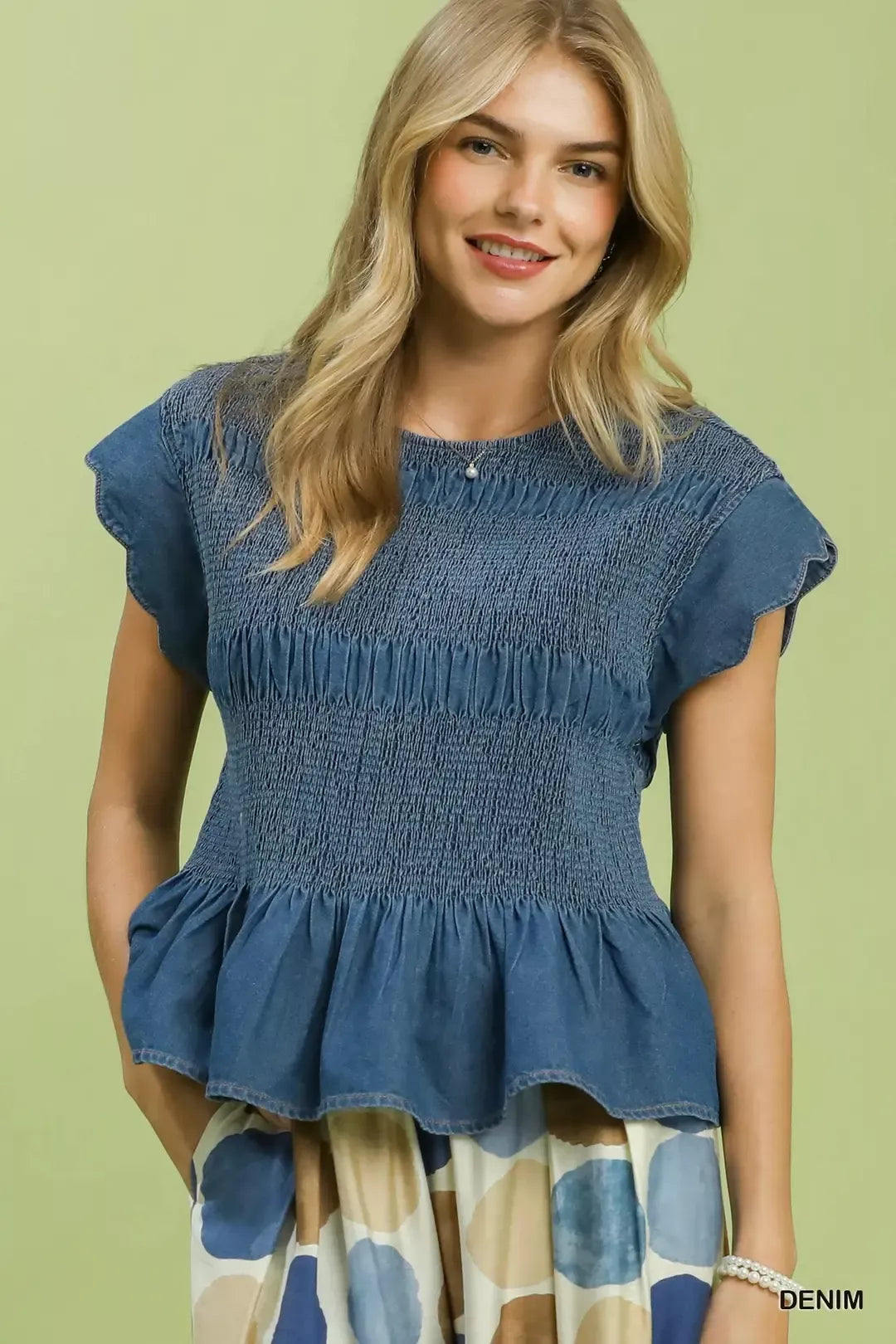 Umgee Smocked Peplum Top with Scalloped Ruffle Cap Sleeves – Zulily