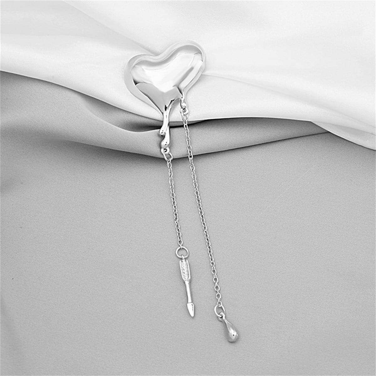 Silvertone Heart & Arrow Tassel Brooch