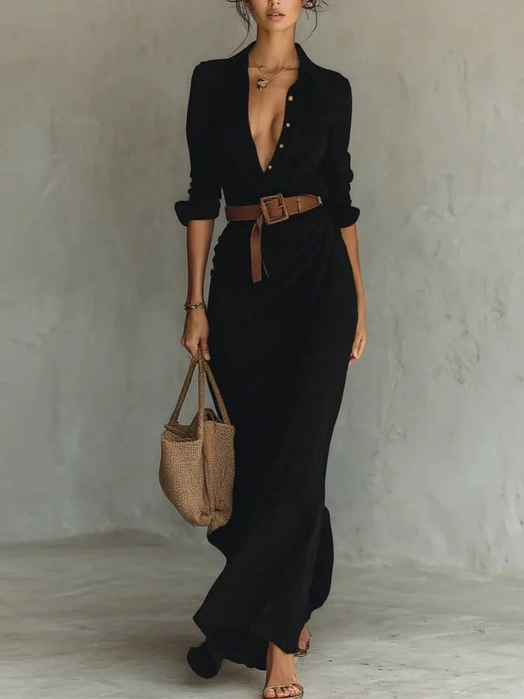 maxi dress size large Wholesale MOQ6 Plus Size Printed V-Neck Long Sleeve Maxi Dress