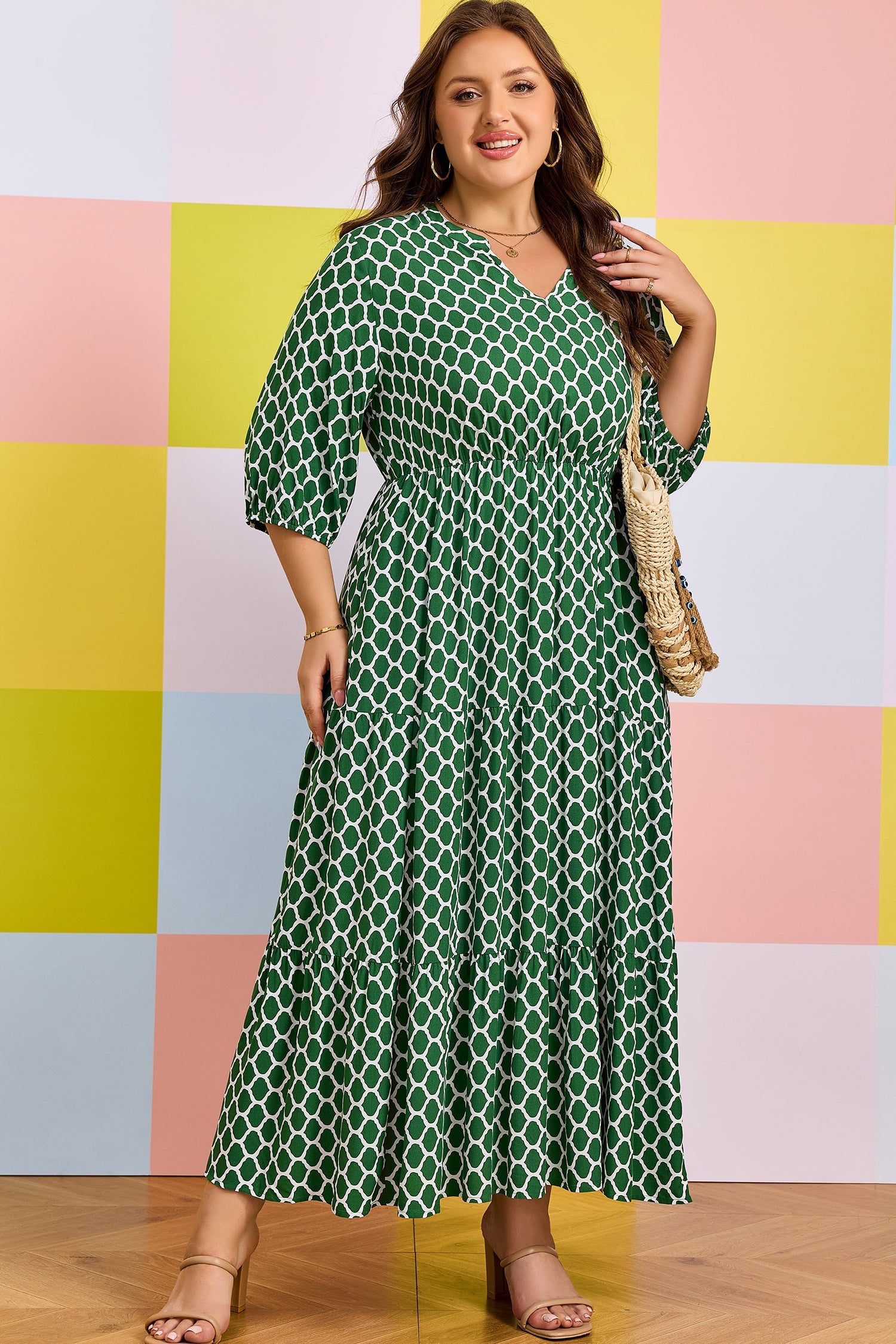 Johanna Ruffle Hem Casual PLUS Dress, Green / 4X