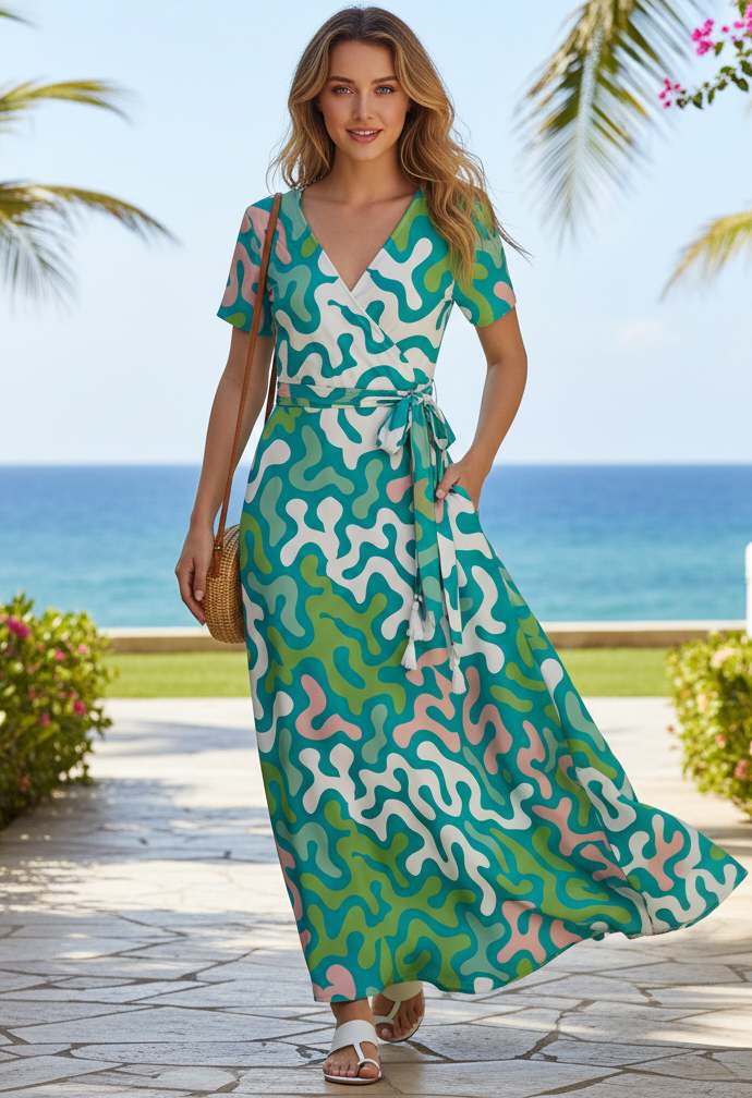 green maxi dress short sleeve Lily by Firmiana Women’s Women’s Apparel vera