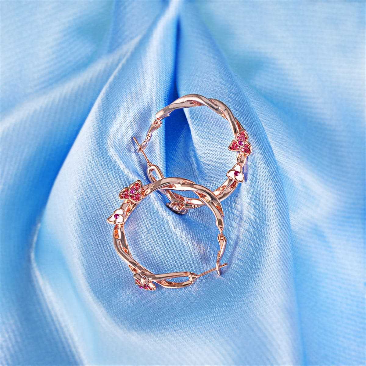 Crystal & Rose Goldtone Floral Hoop Earrings