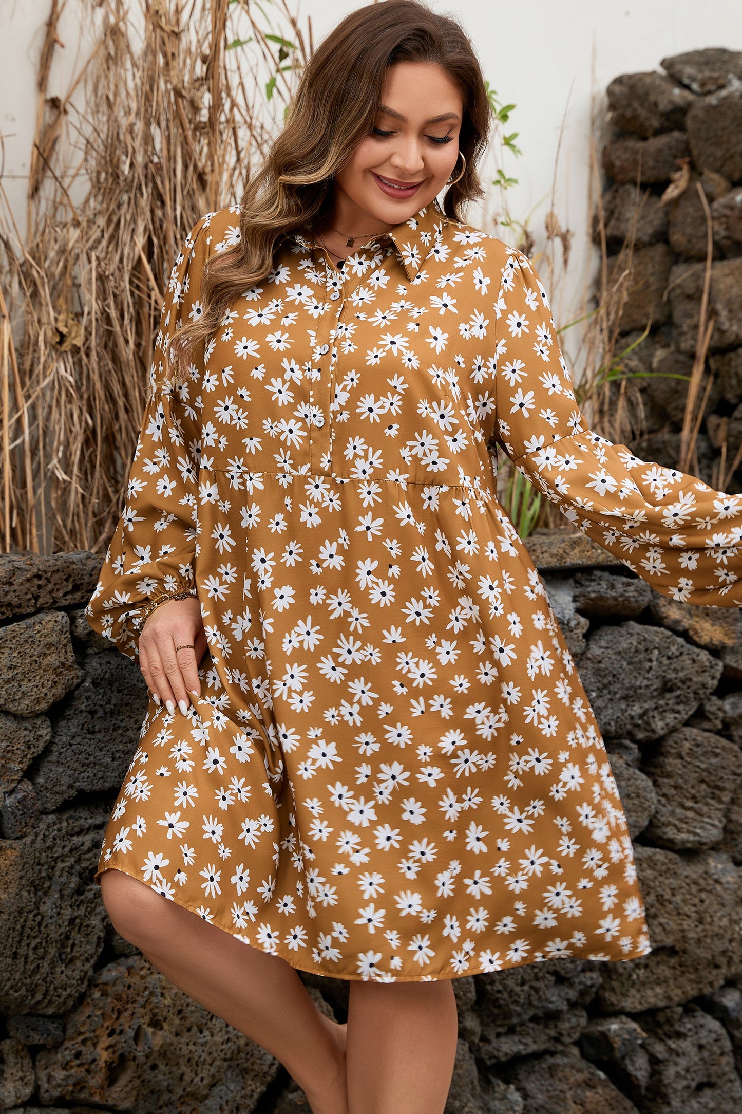 Threaded Pear Miley Print Puff Sleeve PLUS Dress