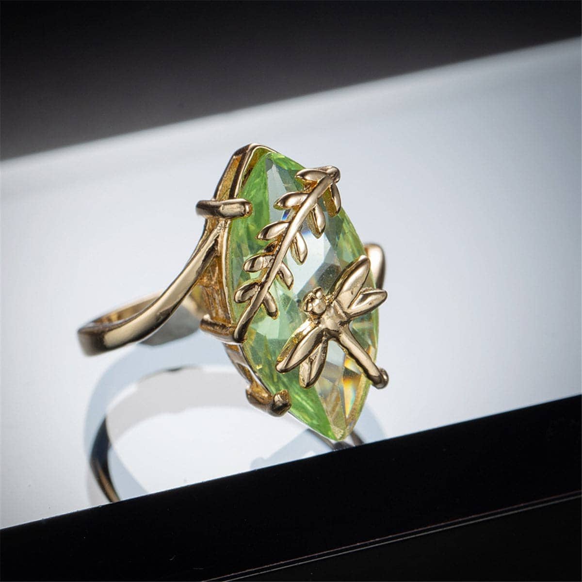 Green Crystal & Goldtone Marquise-Cut Botany Ring