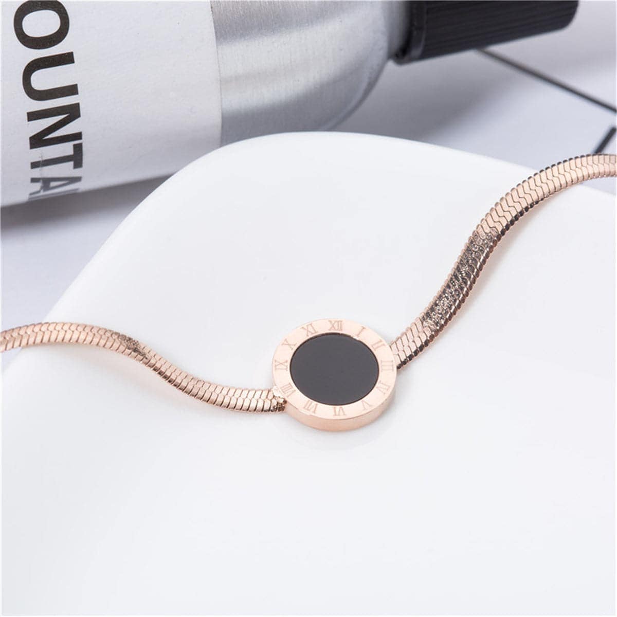 Black Shell & Rose Goldtone Roman Numeral Bracelet