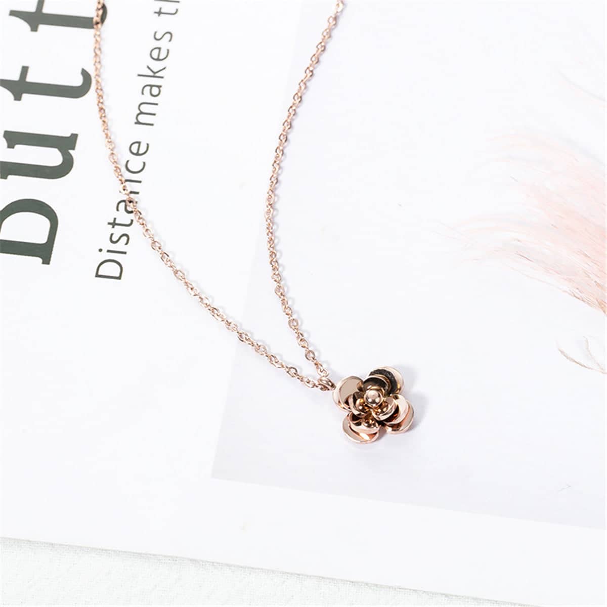 Rose Goldtone Camellia Pendant Necklace