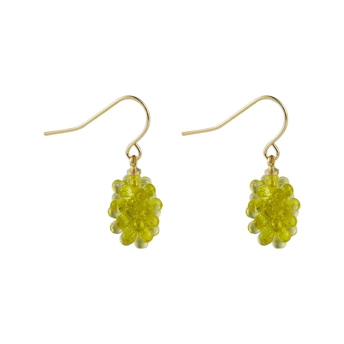Green Transparent Resin & Goldtone Grape Bunch Drop Earrings