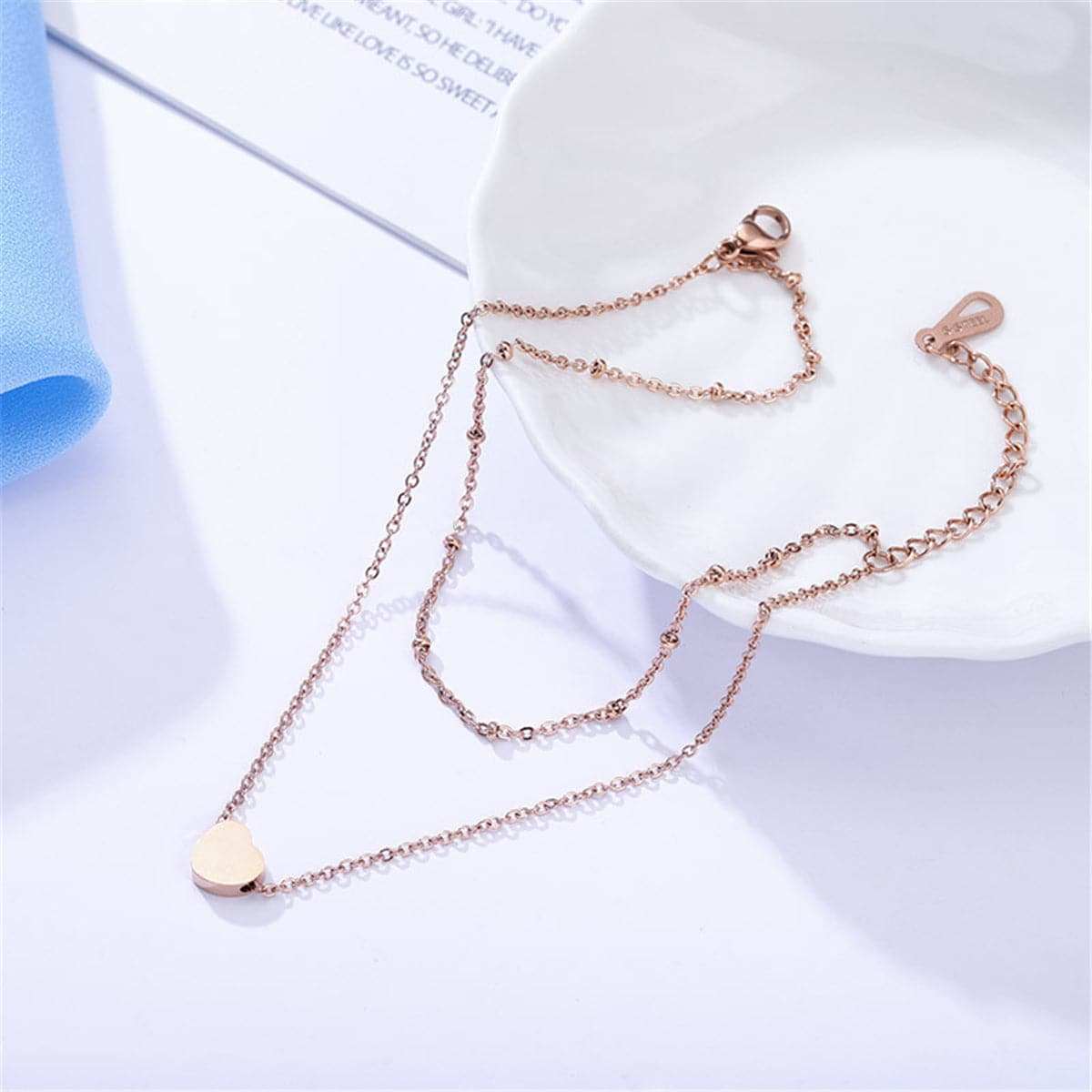 Rose Goldtone Heart Charm Layer Anklet