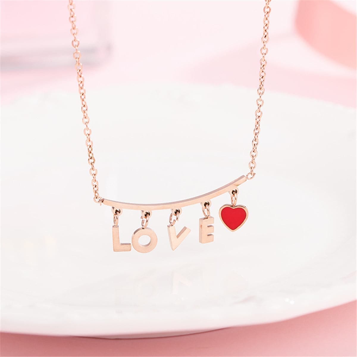 Rose Goldtone 'Love' Pendant Necklace
