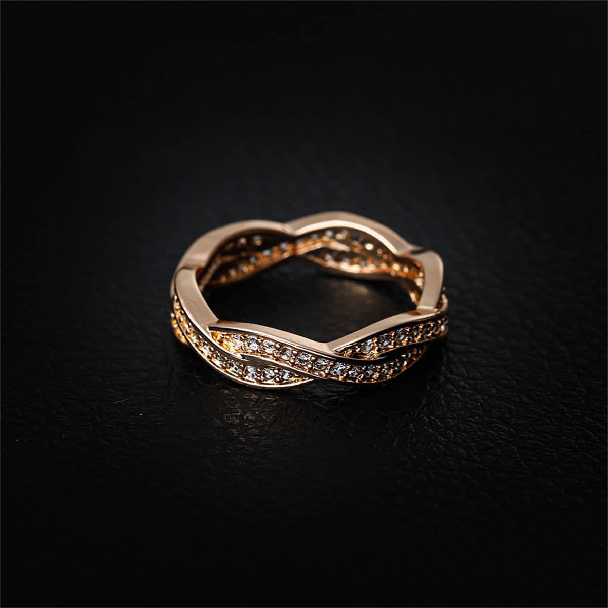 Cubic Zirconia & Rose Goldtone Crossing Line Band Ring-2