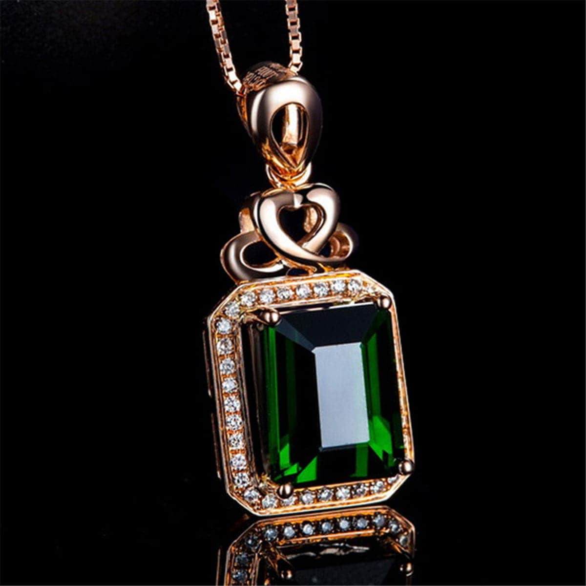 Green Crystal & Rose Goldtone Princess-Cut Halo Pendant Necklace