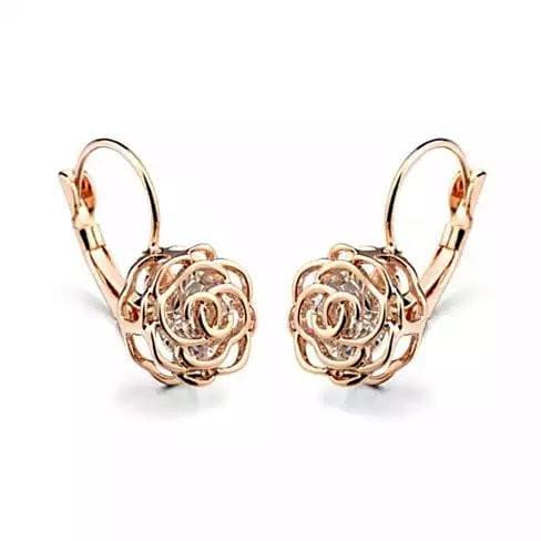 Vista ROSE IS a ROSE 18kt Rose Crystal Earrings in White Yellow and Rose Gold Plating - White Gold